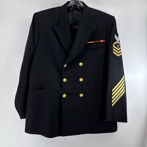 U.S Navy PO3 Yeoman Military Gold Stripes Dress Coat Jacket 46L‎ Flying Cross